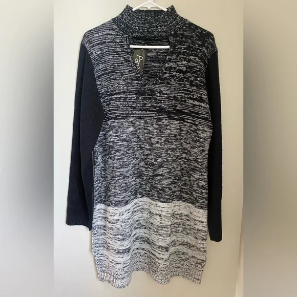 Papillon Blanc High Neck Knit Sweater Dress Grey Black Size X Large NWT - Picture 2 of 12